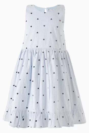 Heart-print Sleeveless Dress in Seersucker