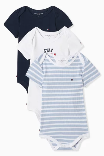 Logo Bodysuits in Cotton-blend, Pack of 3