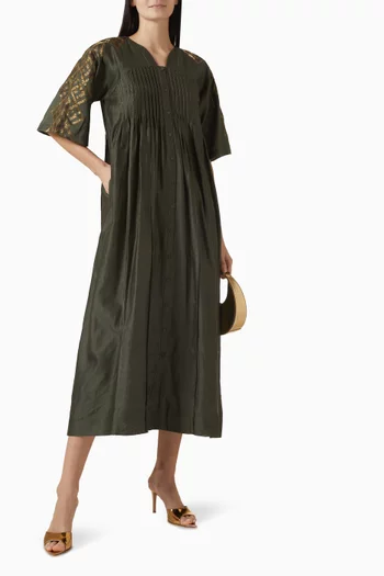 Areca Pintuck Midi Dress in Chanderi-silk