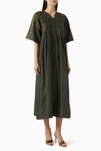 Areca Pintuck Midi Dress in Chanderi-silk