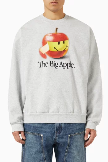 سويت شيرت بطبعة سمايلي وعبارة Big Apple قطن جيرسيه