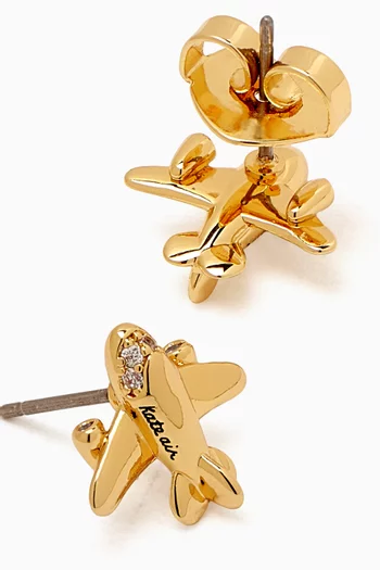 Airplane Stud Earrings in Gold-plated Brass