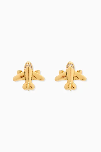 Airplane Stud Earrings in Gold-plated Brass
