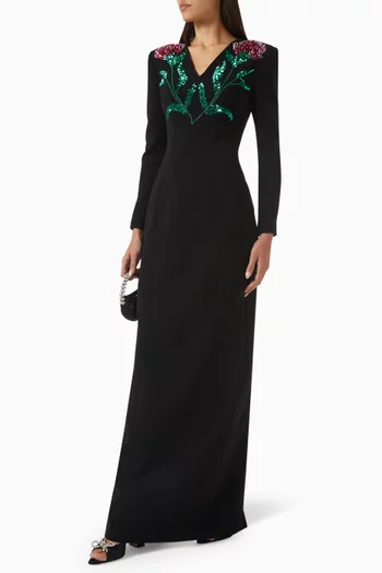 Celine Floral-embellished Dress in Crepe