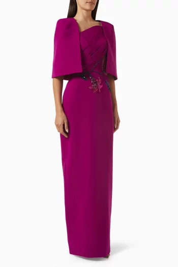 Chloe Embellished Cape Dress in Crepe