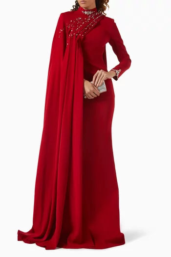 Shirin Embellished High-neck Dress in Crepe