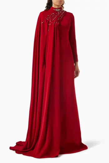 Shirin Embellished High-neck Dress in Crepe