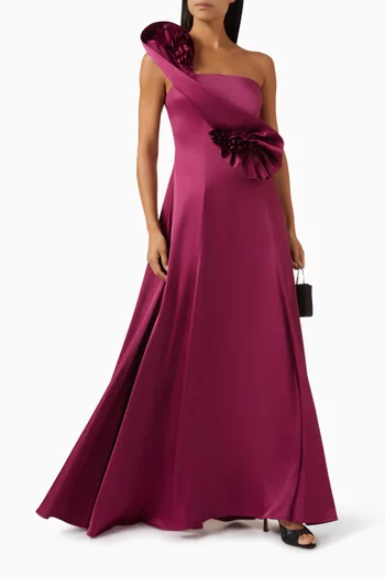 Floral-detail One-shoulder Maxi Dress