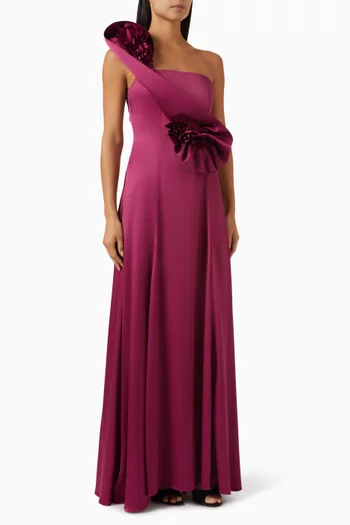 Floral-detail One-shoulder Maxi Dress