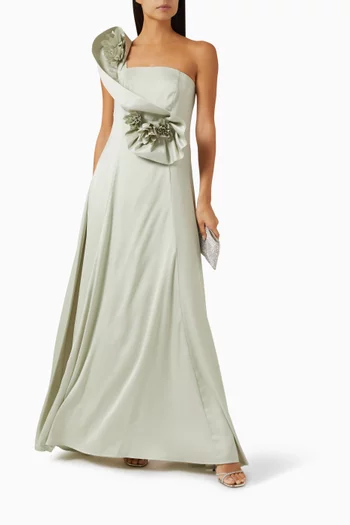 Floral-detail One-shoulder Maxi Dress
