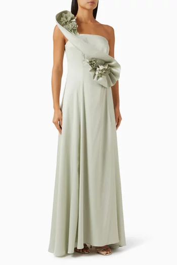 Floral-detail One-shoulder Maxi Dress