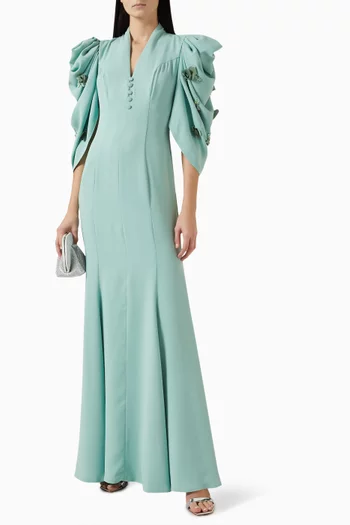 Puff-sleeve Dress in Crepe