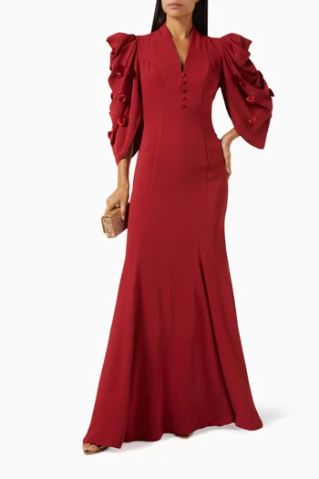Puff-sleeve Dress in Crepe