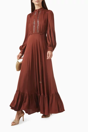 Harem Embroidered Maxi Dress in Silk