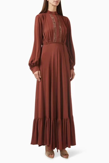 Harem Embroidered Maxi Dress in Silk