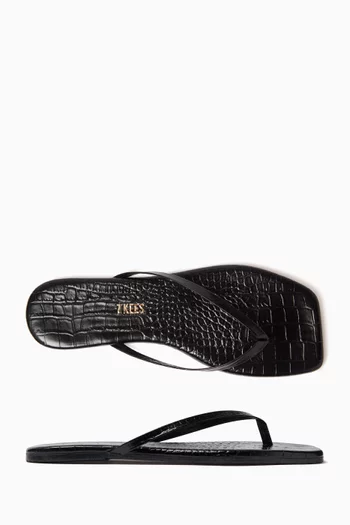 Square Toe Lily Flip-Flop Sandals in Croc-embossed Leather