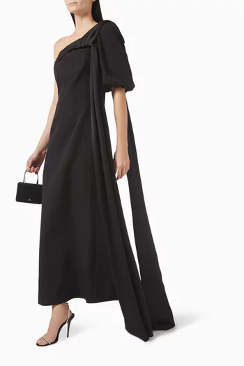 One-shoulder Sash Maxi Dress in Crepe