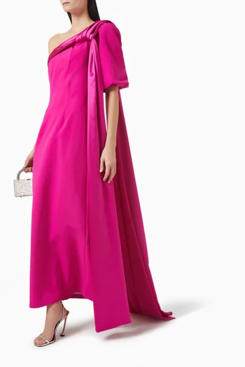 One-shoulder Sash Maxi Dress in Crepe
