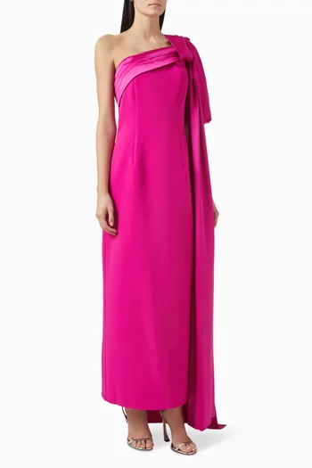 One-shoulder Sash Maxi Dress in Crepe
