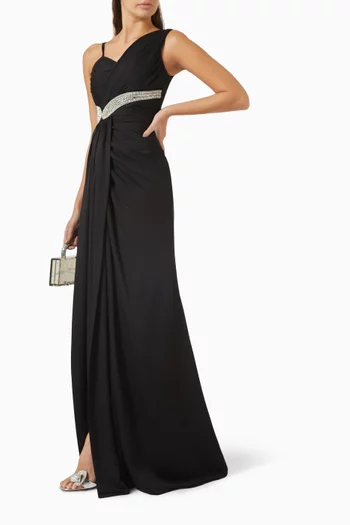 Crystal-embellished Dress in Crepe-satin