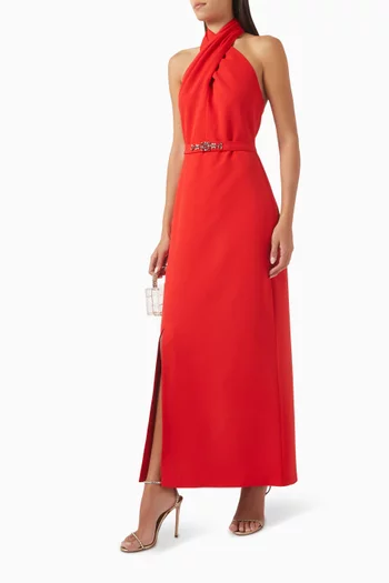 Halterneck Maxi Dress in Crepe