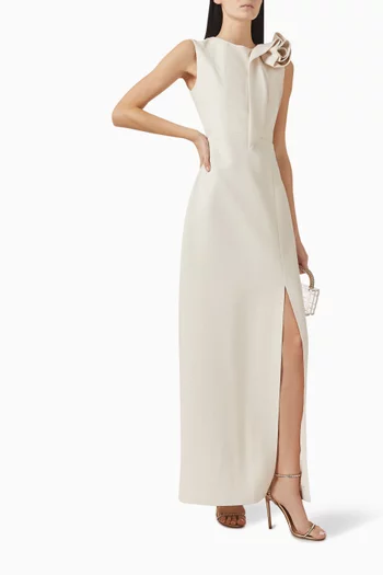 Rose-applique Maxi Dress in Crepe