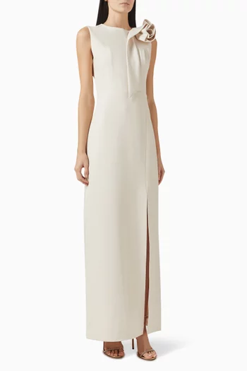 Rose-applique Maxi Dress in Crepe
