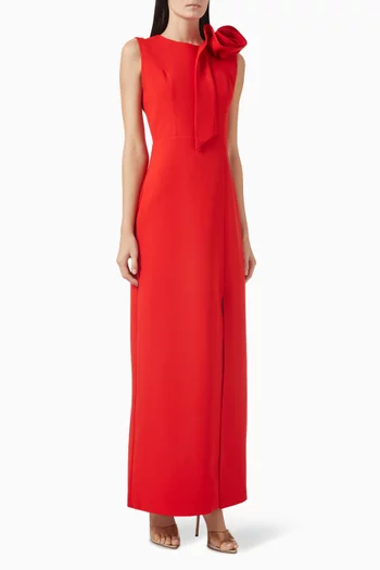 Rose-applique Maxi Dress in Crepe