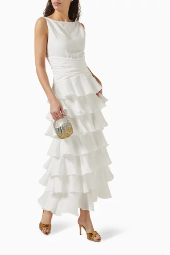 Liri Tiered Ruffle Maxi Dress in Linen