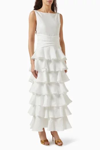 Liri Tiered Ruffle Maxi Dress in Linen