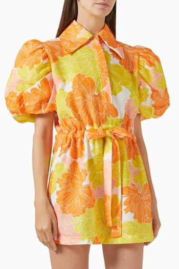 Franca Puff-sleeve Dress in Linen