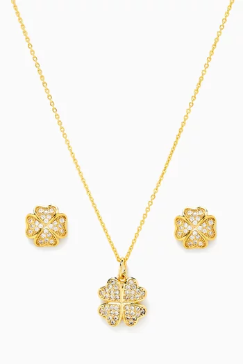 Cara Clover Pendant Necklace & Earrings in 18kt Gold-plated Silver