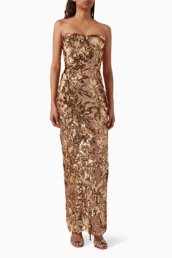 Dahlia Floral-embroidered Sequin Gown