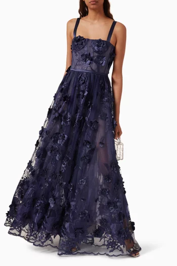Anastasia Floral-appliqué Gown