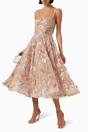 Mademoiselle Floral Sequin-embellished Midi Dress