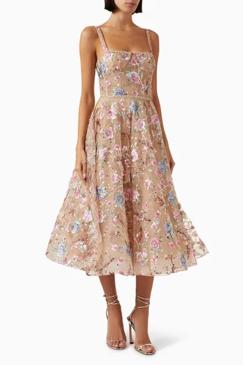 Mademoiselle Floral Sequin-embellished Midi Dress