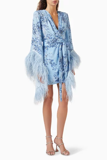 Geisha Feather-trim Mini Dress