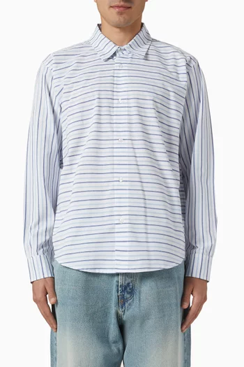 Striped Logo Short in Cotton & Linen