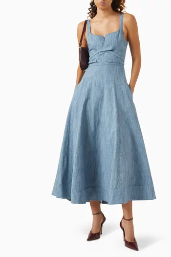Sirene Belted Midi Dress in Denim