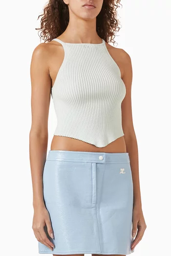 بلوزة بلا أكمام بحافة مدببة منسوجة مزيج فيسكوز مضلع