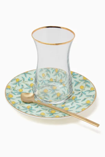 طقم استكانات شاي وأطباق وملاعق ليمون، 6 قطع