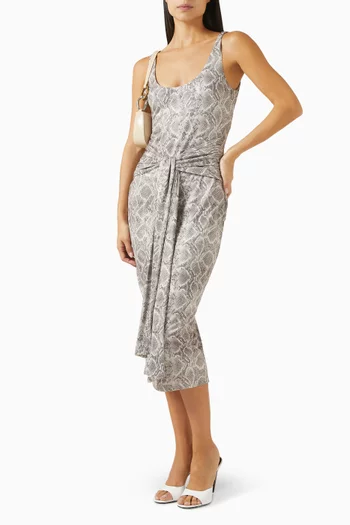 Waist Tie-up Ruched Dress in Slinky-jersey