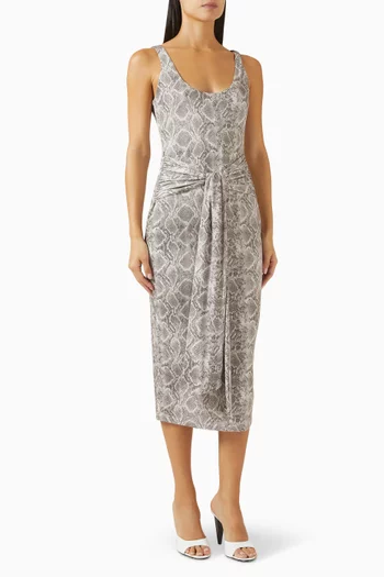 Waist Tie-up Ruched Dress in Slinky-jersey