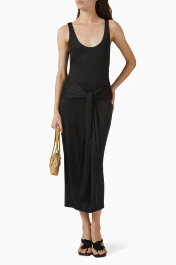 Waist Tie-up Ruched Dress in Slinky-jersey