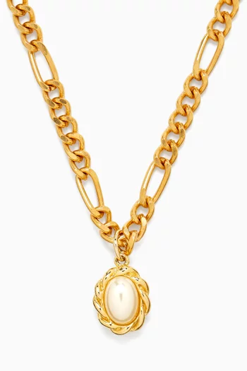 1980s Rediscovered Vintage Figaro Chain Pearl Pendant Necklace