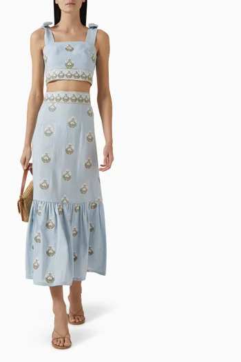 Begum Embroidered Skirt in Linen