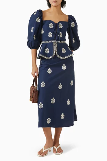 Mina Embroidered Lace-up Top