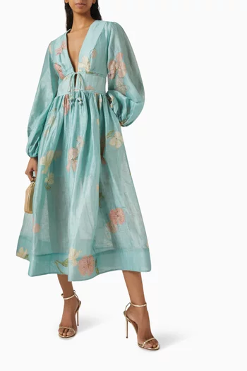 Illuminate Drawn Billow Dress in Linen Blend