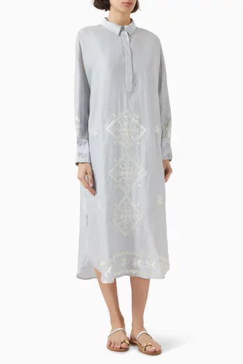 Embroidered Shirt Maxi Dress in Ramie-blend
