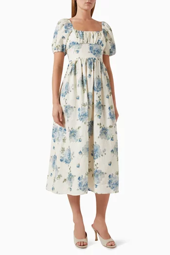 Dalia Floral-print Midi Dress in Linen